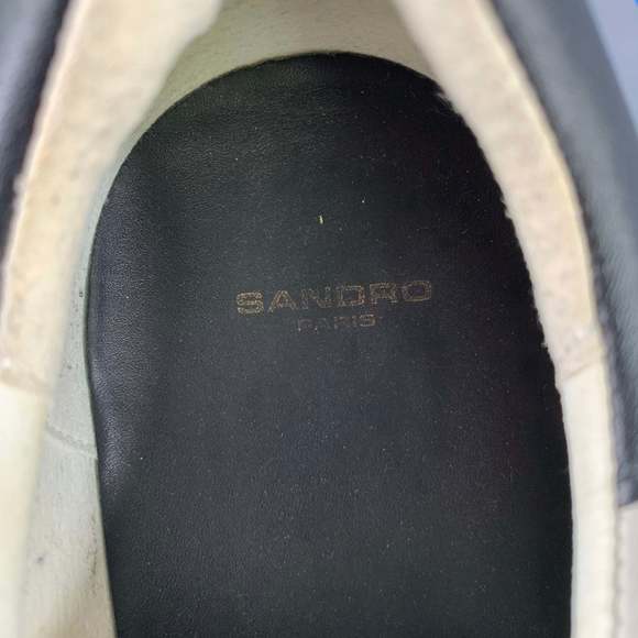 SANDRO White Black Beige Color Block Leather Low Top Sneakers - Picture 7 of 8